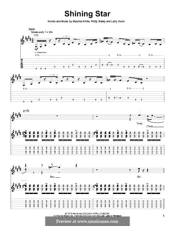 Shining Star (B Five): For guitar with tab by Larry Dunn, Maurice White, Philip Bailey