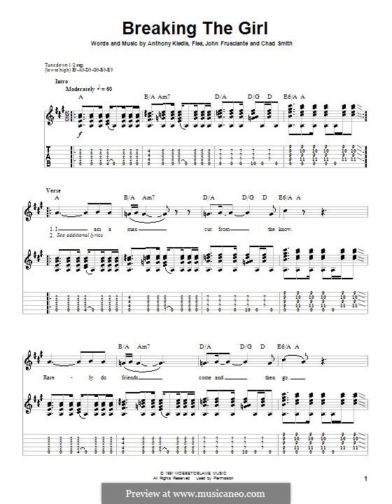 Breaking the Girl (Red Hot Chili Peppers): For guitar with tab by Flea, Anthony Kiedis, Chad Smith, John Frusciante