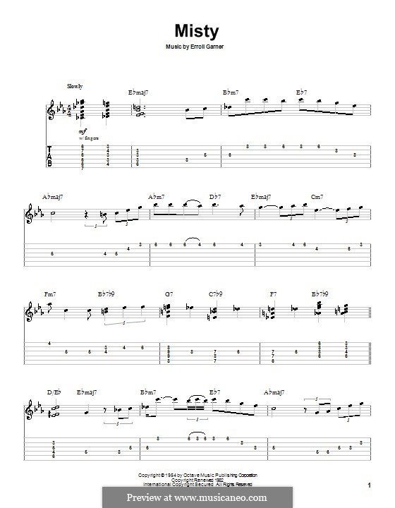 Misty (Johnny Mathis): For guitar with tab by Erroll Garner