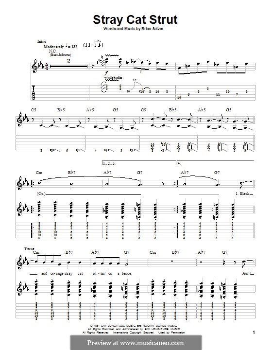 Stray Cat Strut (Stray Cats): For guitar with tab by Brian Setzer