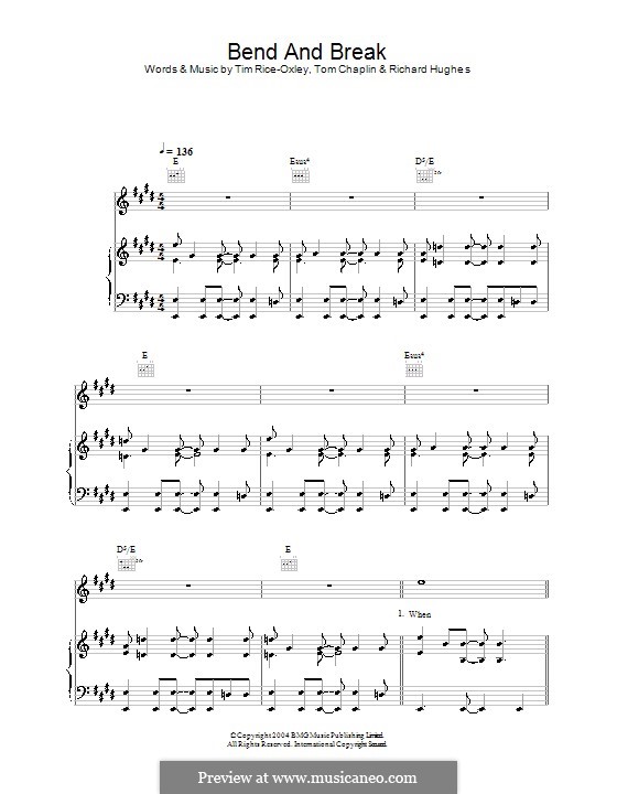 Bend and Break (Keane) by R. Hughes, T. RiceOxley, T. Chaplin on MusicaNeo