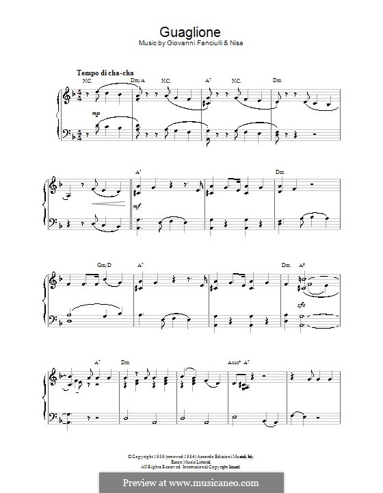 Guaglione (Perez Prado): For piano by Nicola Salerno, Giovanni Fanciulli