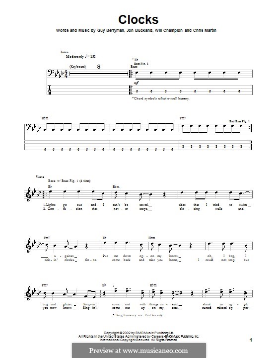 Instrumental version: For bass guitar with tab by Chris Martin, Guy Berryman, Jonny Buckland, Will Champion