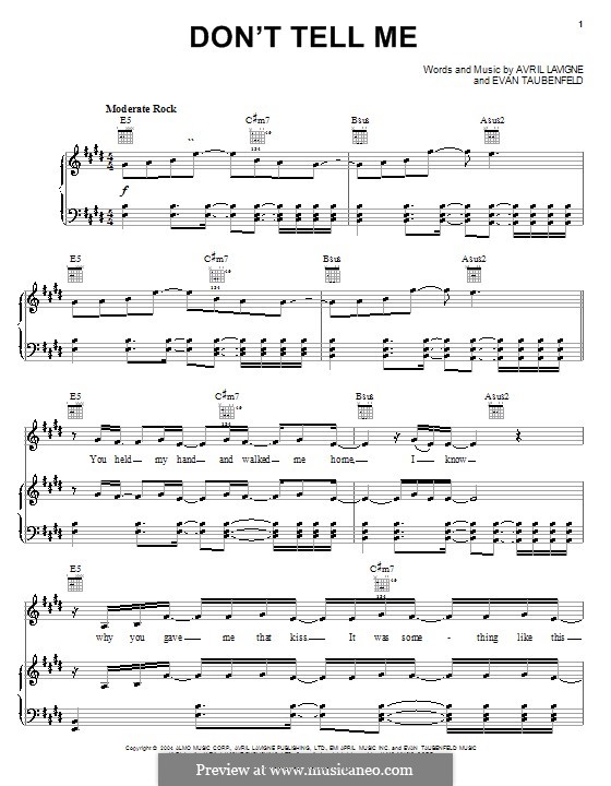 Don't Tell Me (Avril Lavigne): For voice and piano (or guitar) by Evan Taubenfeld