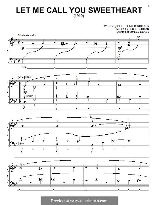 Let Me Call You Sweetheart: For piano by Leo Friedman