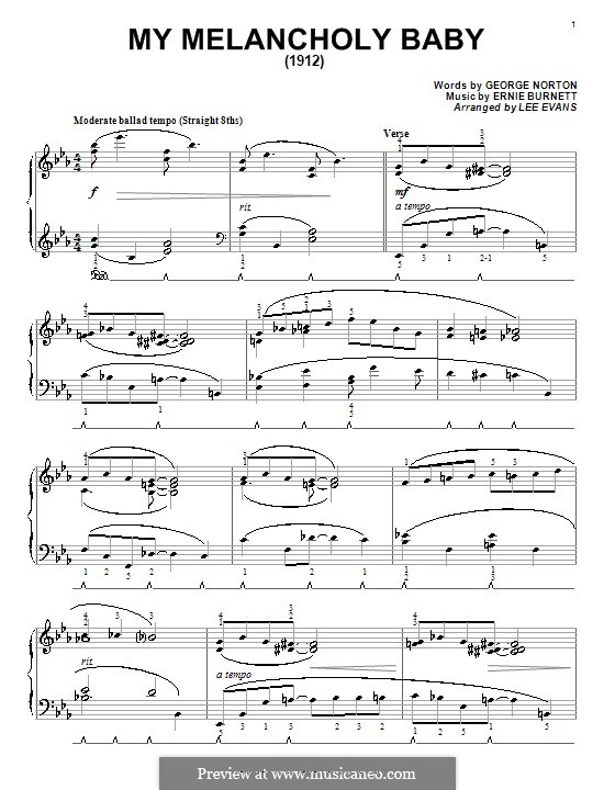 My Melancholy Baby: For piano by Ernie Burnett