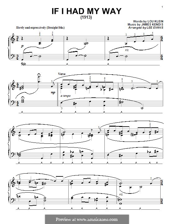 If I Had My Way: For piano by James Kendis