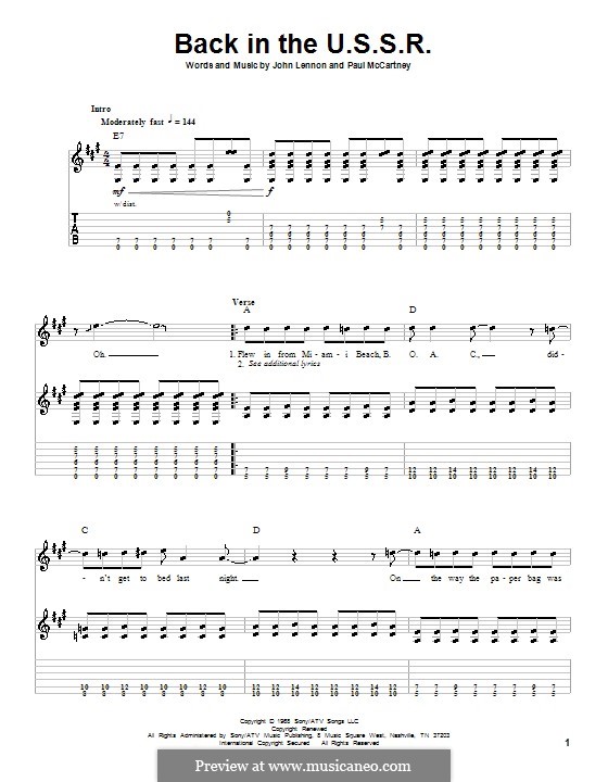 Back in the USSR (The Beatles): For guitar with tab by John Lennon, Paul McCartney