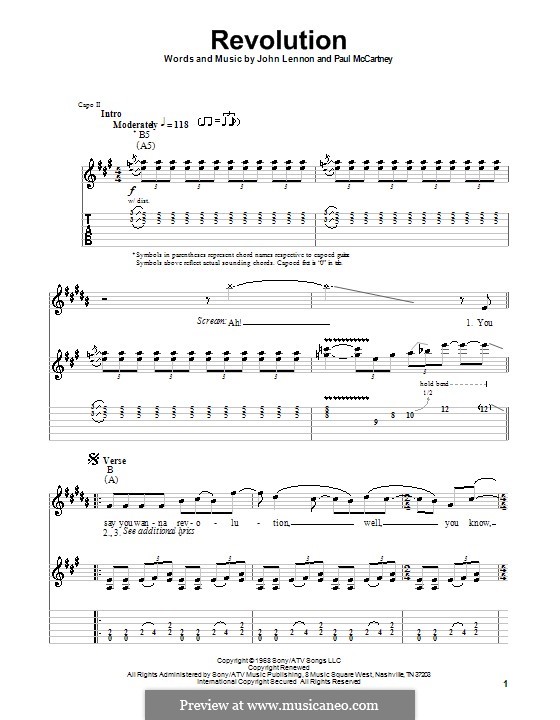 Revolution (The Beatles): For guitar with tab by John Lennon, Paul McCartney