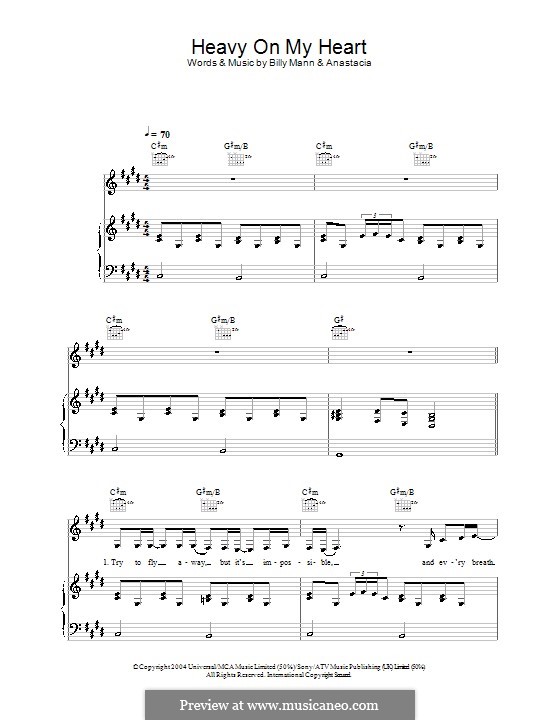 Heavy on My Heart (Anastacia): For voice and piano (or guitar) by Billy Mann