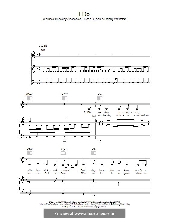 I Do (Anastacia): For voice and piano (or guitar) by Danny Weissfeld, Lucas Burton