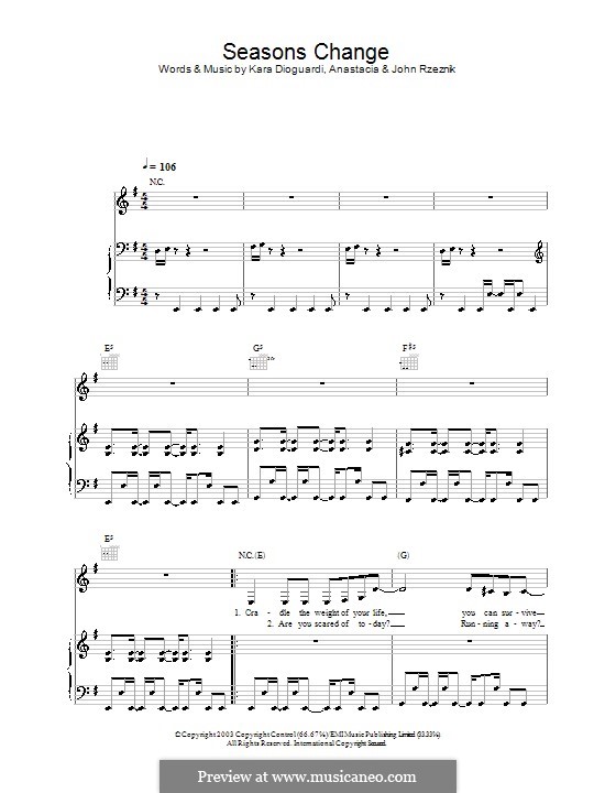 Seasons Change (Anastacia): For voice and piano (or guitar) by John Rzeznik, Kara DioGuardi
