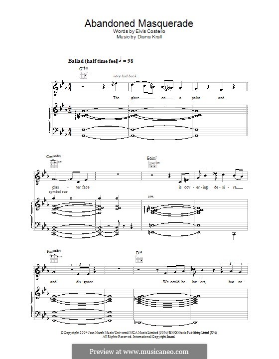 Abandoned Masquerade: For voice and piano (or guitar) by Diana Krall