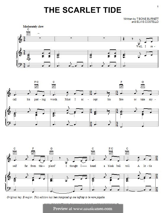 The Scarlet Tide (from Cold Mountain): For voice and piano (or guitar) by Elvis Costello, T-Bone Burnett