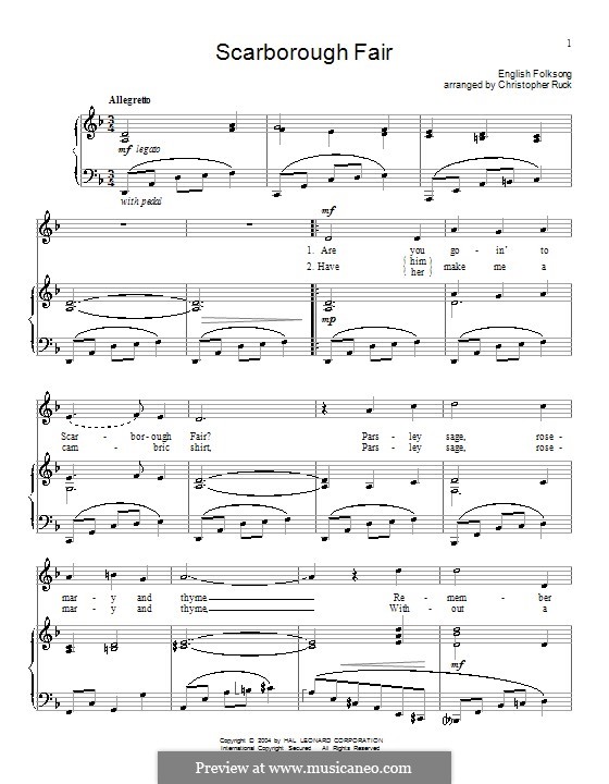 Scarborough Fair (Ptintable scores): For voice and piano by folklore