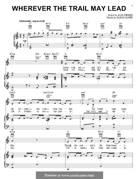 Wherever the Trail May Lead (from Home on the Range): For voice and piano (or guitar) by Alan Menken