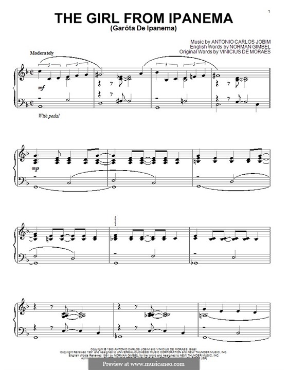 Piano version: High quality sheet music by Antonio Carlos Jobim