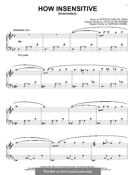 How Insensitive (Insensatez): For piano by Antonio Carlos Jobim