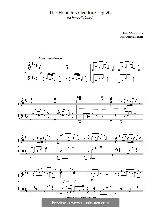 Die Hebriden oder Die Fingalshöhle (Hebrides Overture), Op.26: For piano. Fragment (high quality sheet music) by Felix Mendelssohn-Bartholdy