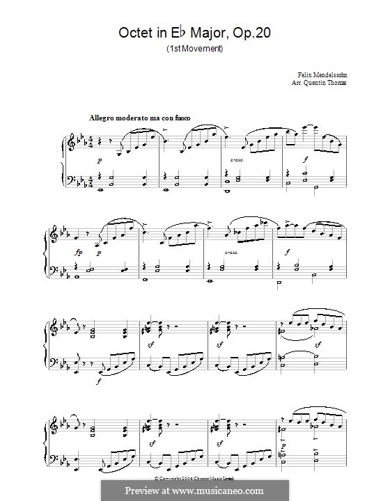 String Octet in E Flat Major, Op.20: Movement I. Version for piano by Felix Mendelssohn-Bartholdy