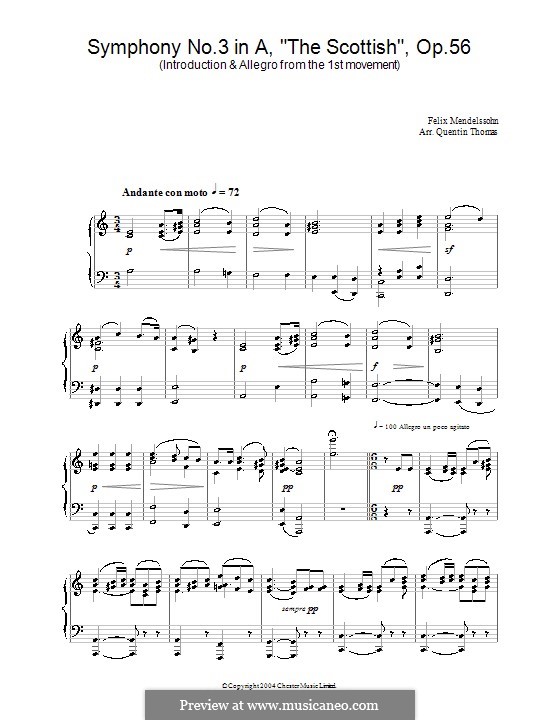 Symphony No.3 in A Minor 'Scottish', Op.56: Movement I (Fragment). Version for piano by Felix Mendelssohn-Bartholdy