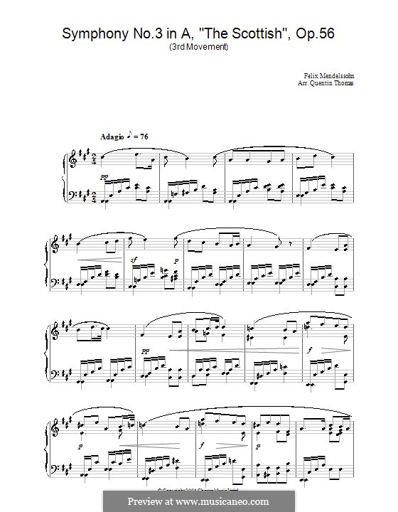 Symphony No.3 in A Minor 'Scottish', Op.56: Movement III (Fragment). Version for piano by Felix Mendelssohn-Bartholdy