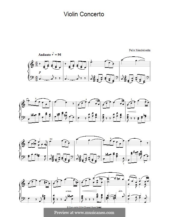 Concerto for Violin and Orchestra in E Minor, Op.64: Fragment. Version for piano by Felix Mendelssohn-Bartholdy