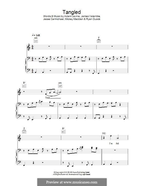 Tangled (Maroon 5): For voice and piano (or guitar) by Adam Levine