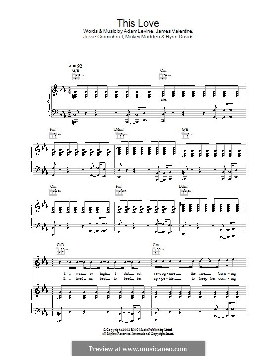 This Love (Maroon 5): For voice and piano (or guitar) by Adam Levine, Jesse Carmichael