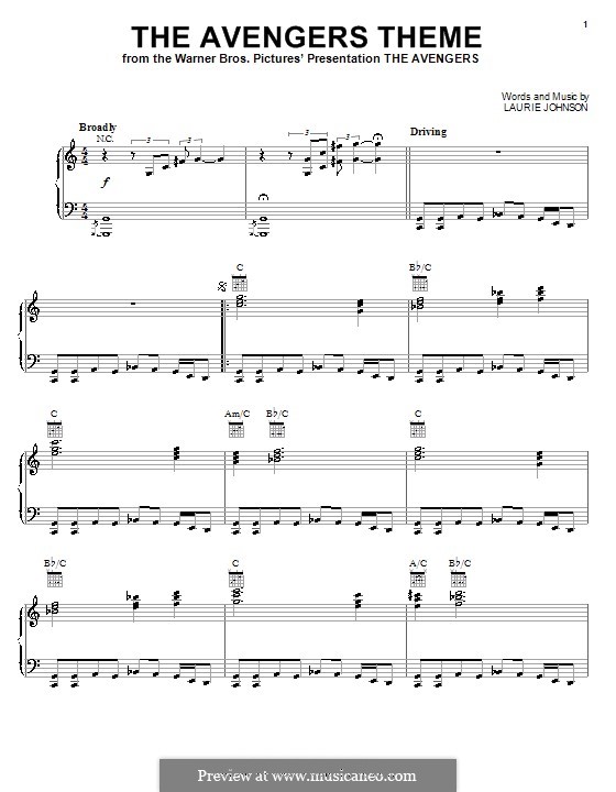 The Avengers: For piano by Laurie Johnson