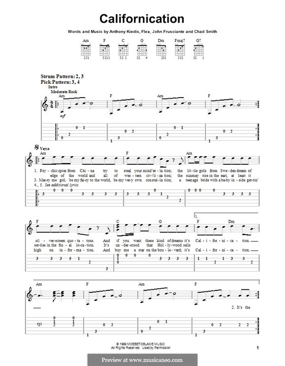 Californication (Red Hot Chili Peppers): For easy guitar with tab by Flea, Anthony Kiedis, Chad Smith, John Frusciante