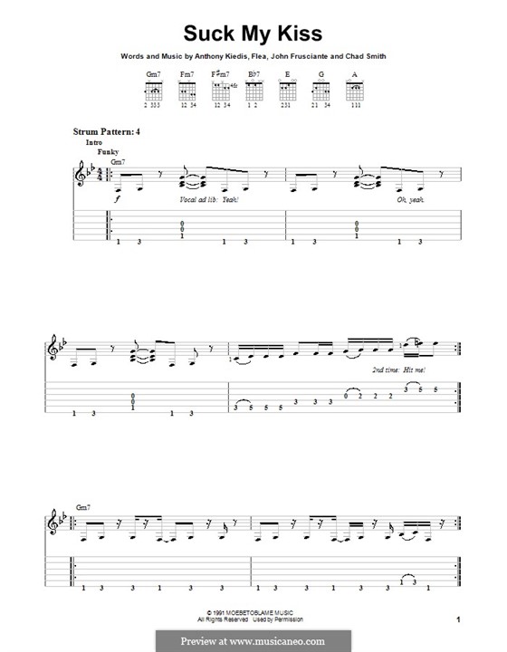 Suck My Kiss (Red Hot Chili Peppers): Easy guitar tab by Flea, Anthony Kiedis, Chad Smith, John Frusciante