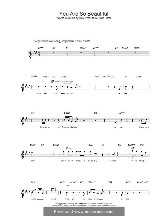 You Are So Beautiful (Joe Cocker): Melody line by Billy Preston, Bruce Fisher
