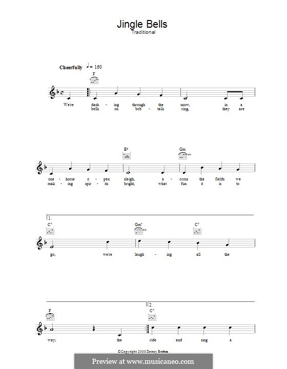 Vocal version: Melody line, lyrics and chords by James Lord Pierpont