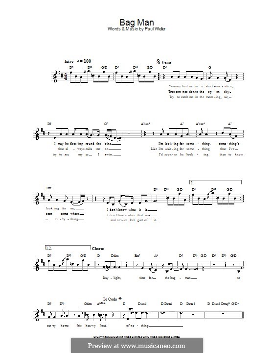 Bag Man by P. Weller sheet music on MusicaNeo