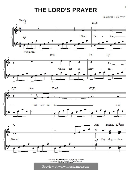 The Lord's Prayer by A.H. Malotte - sheet music on MusicaNeo