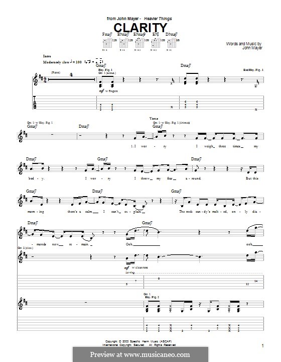 Clarity: For guitar with tab by John Mayer