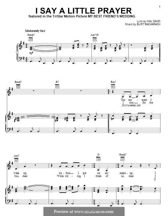 I Say a Little Prayer: For voice and piano or guitar (E Minor) by Burt Bacharach