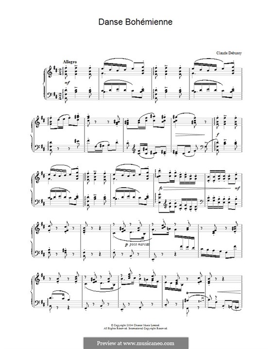 Danse bohémienne, L.9: For piano by Claude Debussy