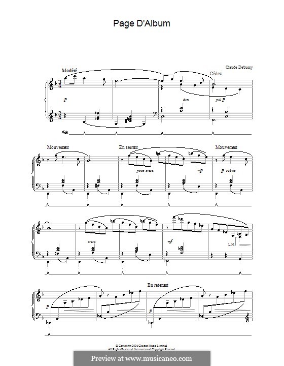 Page d'album: For piano by Claude Debussy