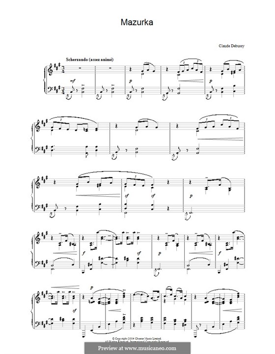 Mazurka in F Sharp Minor, L.67: For piano by Claude Debussy
