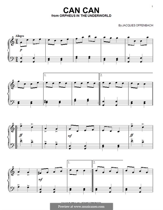 Can-Can (Printable Scores): For piano (C Major) by Jacques Offenbach