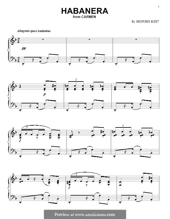 Habanera (Printable Scores): For piano by Georges Bizet