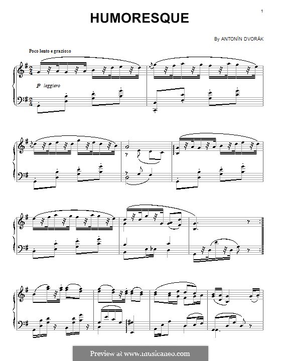 No.7 in G Flat Major (Printable scores): Version in G Major by Antonín Dvořák