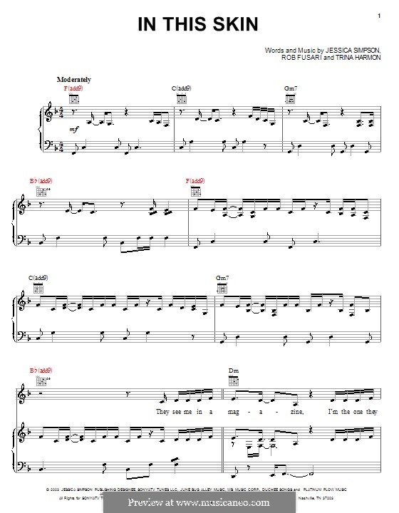 In This Skin (Jessica Simpson): For voice and piano (or guitar) by Robert Fusari, Trina Harmon