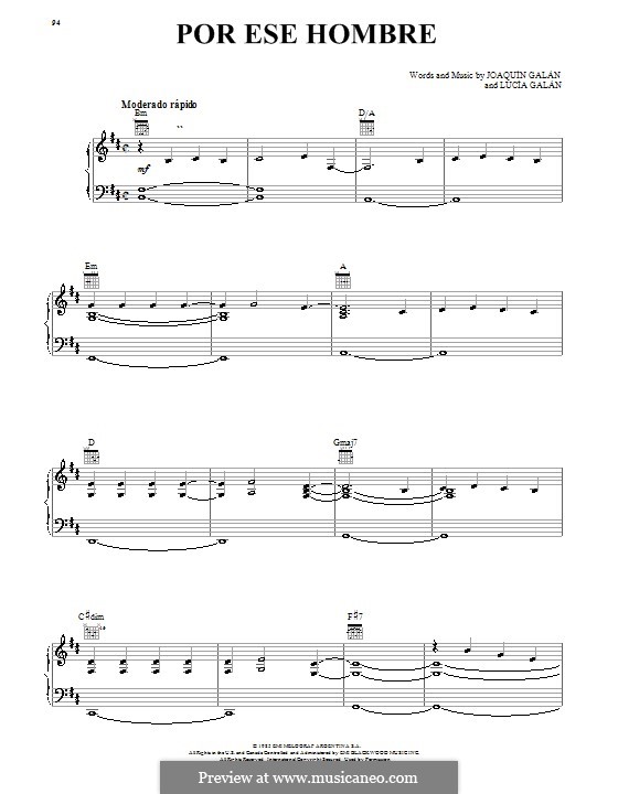 Por Ese Hombre: For voice and piano (or guitar) by Lucia Galan