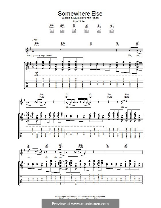 Somewhere Else (Travis): For guitar with tab by Fran Healy