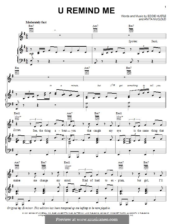 U Remind Me (Usher): For voice and piano (or guitar) by Anita McCloud, Eddie Hustle