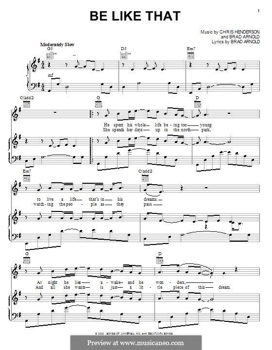 Be Like That 3 Doors Down By B Arnold C Henderson On Musicaneo