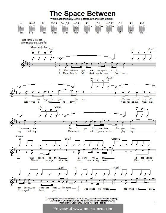 The Space Between (Dave Matthews Band): For guitar (with strumming patterns) by David J. Matthews, Glen Ballard